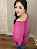 XL-XXL Melange Fuchsia Ribbed Dolman Top