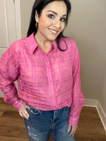 S-L Hot Pink Button Down Patterned Top