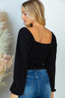 S XL Double Tied Balloon Sleeved Black Beauty Top