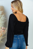 S XL Double Tied Balloon Sleeved Black Beauty Top