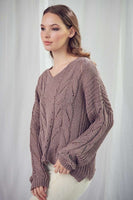 S Mocha Patterned Knit Sweater