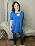 Bulgari Royal Blue Keyhole Short Sleeve Top