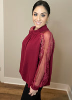 Raglan Lace Long Sleeve Plum Blouse