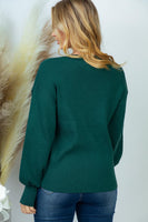 S-XL Emerald Ribbed Balloon Slit Sleeve Sweater