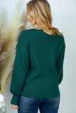 S-XL Emerald Ribbed Balloon Slit Sleeve Sweater