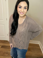 S Mocha Patterned Knit Sweater