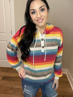 S-3X Rainbow Colored Striped Balloon Sleeve Hoodie