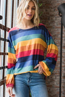 M-3X Paint Of Colors Puff Striped Sleeve Top