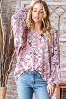 S XXL XXXL Floral Dolman Puff Sleeve V-Neck