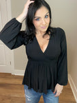 S XL Black Long Sleeve Surplice Front Top