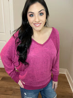 XL-XXL Melange Fuchsia Ribbed Dolman Top