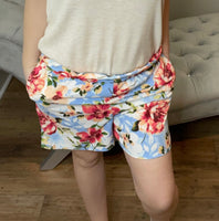 S-3X Floral Print Casual Paperbag Shorts