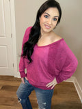 XL-XXL Melange Fuchsia Ribbed Dolman Top