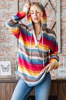 S-3X Rainbow Colored Striped Balloon Sleeve Hoodie