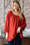 S-3X Balloon Sleeve Rust Swiss Dot On Or Off Shoulder Blouse