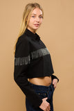 S-L Rhinestone Fringe Trim Cropped Button Down