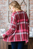 S-3X Burgundy Plaid Oversized Dolman Top