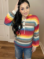 S-3X Rainbow Colored Striped Balloon Sleeve Hoodie