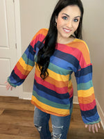 M-3X Paint Of Colors Puff Striped Sleeve Top