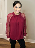 Raglan Lace Long Sleeve Plum Blouse