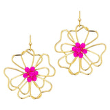 Open Flower Gold Earrings With Crystal Accent - 3 Color