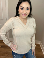 XXL XXXL Oatmeal Ribbed Dimension Long Sleeve Top