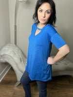 Bulgari Royal Blue Keyhole Short Sleeve Top