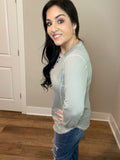 S-3X - Long Sleeved Ribbed Faux Button Top