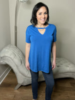 Bulgari Royal Blue Keyhole Short Sleeve Top