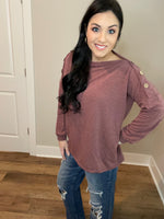 S-3X - Burgundy Faux Button Slit Top