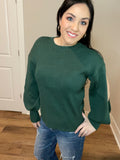 S-XL Emerald Ribbed Balloon Slit Sleeve Sweater