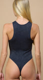 S-L Sleeveless Studded Ribbed Knit Thong Bodysuit