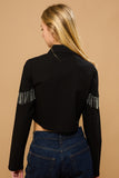 S-L Rhinestone Fringe Trim Cropped Button Down