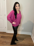 XL-XXL Melange Fuchsia Ribbed Dolman Top