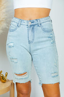 S M L Bermuda High Rise Denim Shorts