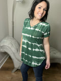 Dark Green Tie Dye Striped V-Neck Top