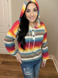 S-3X Rainbow Colored Striped Balloon Sleeve Hoodie