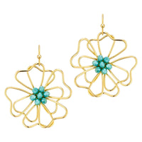 Open Flower Gold Earrings With Crystal Accent - 3 Color