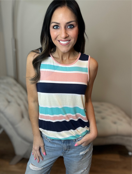 S-L Super Soft Different Colors Striped Sleeveless Top