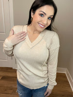 XXL XXXL Oatmeal Ribbed Dimension Long Sleeve Top