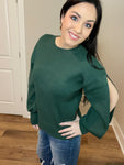 S-XL Emerald Ribbed Balloon Slit Sleeve Sweater