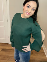 S-XL Emerald Ribbed Balloon Slit Sleeve Sweater