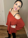 S-3X Balloon Sleeve Rust Swiss Dot On Or Off Shoulder Blouse