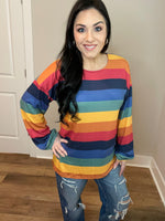 M-3X Paint Of Colors Puff Striped Sleeve Top