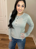 S-3X - Long Sleeved Ribbed Faux Button Top