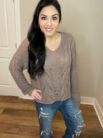 S Mocha Patterned Knit Sweater