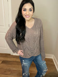 S Mocha Patterned Knit Sweater