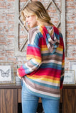 S-3X Rainbow Colored Striped Balloon Sleeve Hoodie