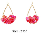Gold Teardrop Earrings with Hot Pink Sequins