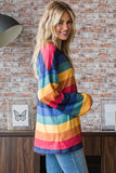 M-3X Paint Of Colors Puff Striped Sleeve Top